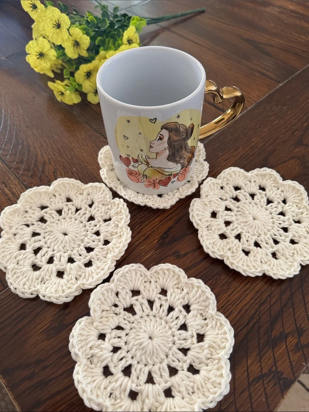 Handmade Cream Crochet Dinner Coasters - Set of 4